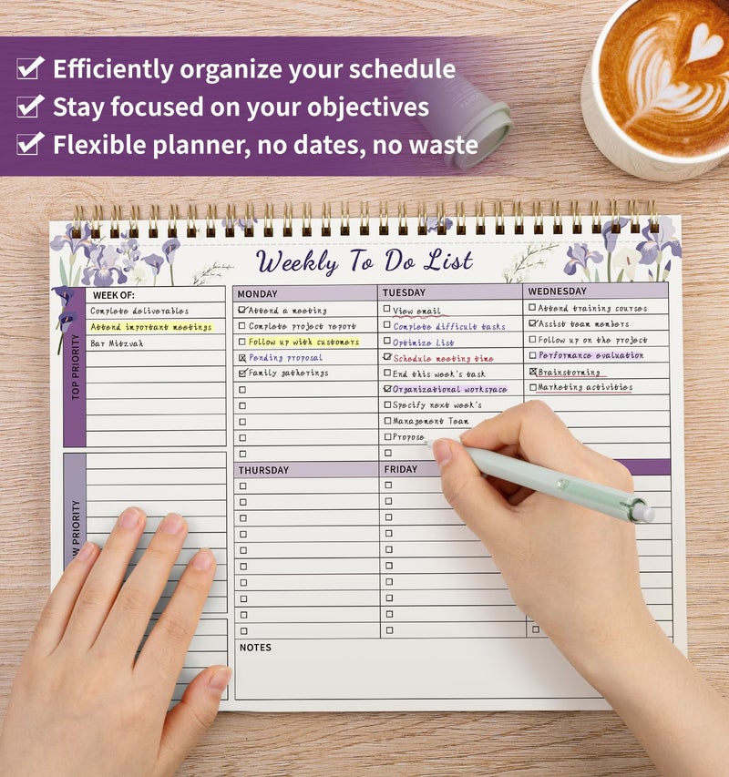 ALKALO 104 Pgs Weekly To Do List Notepad, 52 Duplex-Printed Undated Sheets 100 GSMï¼ˆ8.5"Ã—11") Weekly Desk Planner For Work Home School Office Desk Accessories Supplies & Goal Setting Tasks - Purple Iris - Image 4
