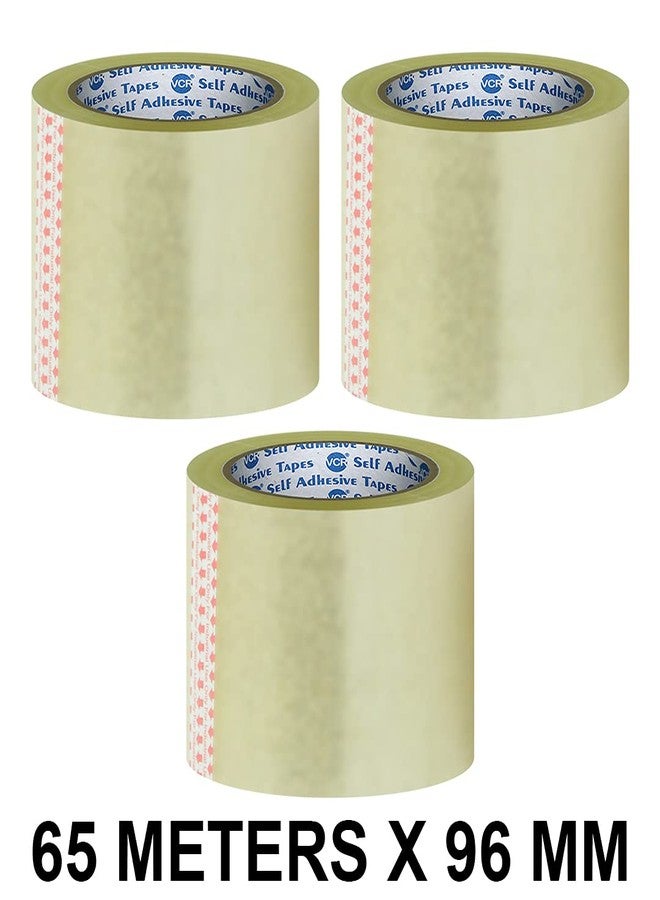 VCR Self Adhesive Transparent Cello Tape - 65 Meters in Length - 96mm / 4" Width - 3 Rolls Per Pack - BOPP Industrial Packaging Tape for E-Commerce Box Packing, Office and Home use - Image 2