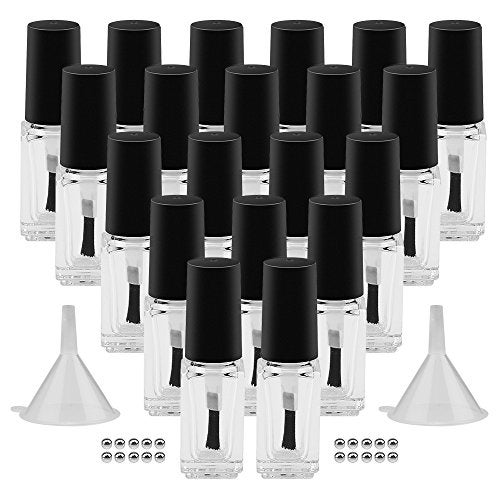 GTHER 20PCS 5ML Small Empty Nail Polish Glass Bottles with Brush Cap & Funnel & Mixing Balls for Nail Art Sample (Matte Black) - Image 1