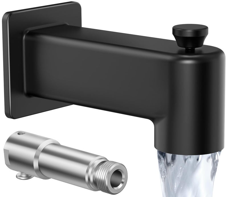 Kes All Metal Tub Spout with Diverter, KES 5-3/8 Inch Bath Tub Faucet Replacement with Stainless Steel Extension Nipple, Black Shower Slip-on Bathtub Faucet for 1/2 Inch Copper Pipe, PTSN300-BK - Image 1