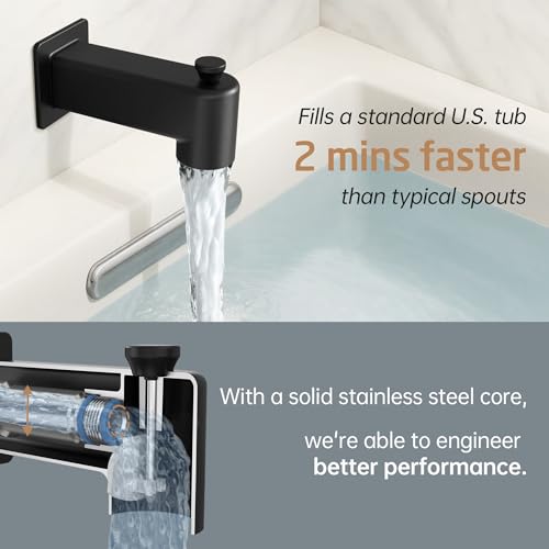 Kes All Metal Tub Spout with Diverter, KES 5-3/8 Inch Bath Tub Faucet Replacement with Stainless Steel Extension Nipple, Black Shower Slip-on Bathtub Faucet for 1/2 Inch Copper Pipe, PTSN300-BK - Image 2