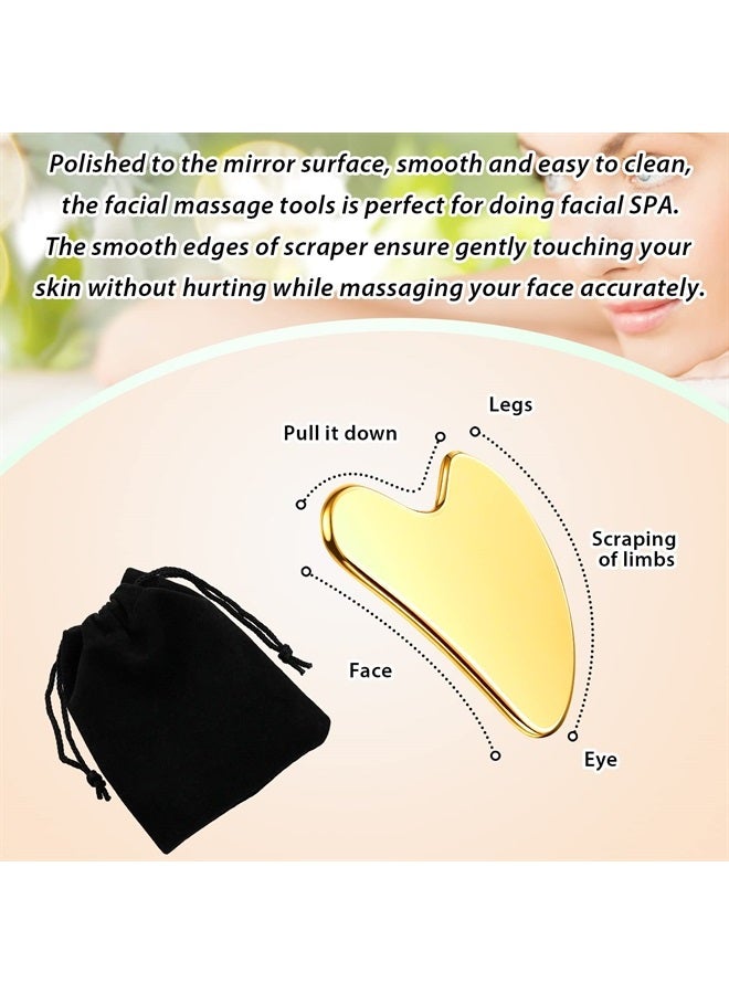 Nuanchu Stainless Steel Gua Sha Facial Tools Guasha Tool for Face Metal Gua Sha Tighten Skin Heart Massage Guasha Beauty Tool for Body Eyes Neck Massager with Travel Pouch (Gold)  - Image 2