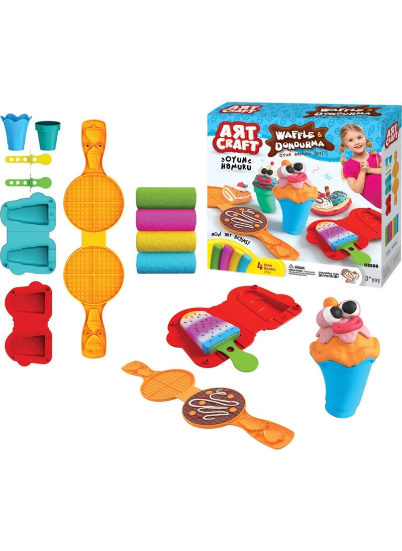 Apexma - Waffle and Ice Cream Play Dough and Mold Set 200 Gr. - Fun Play Dough Mold Set - Image 1