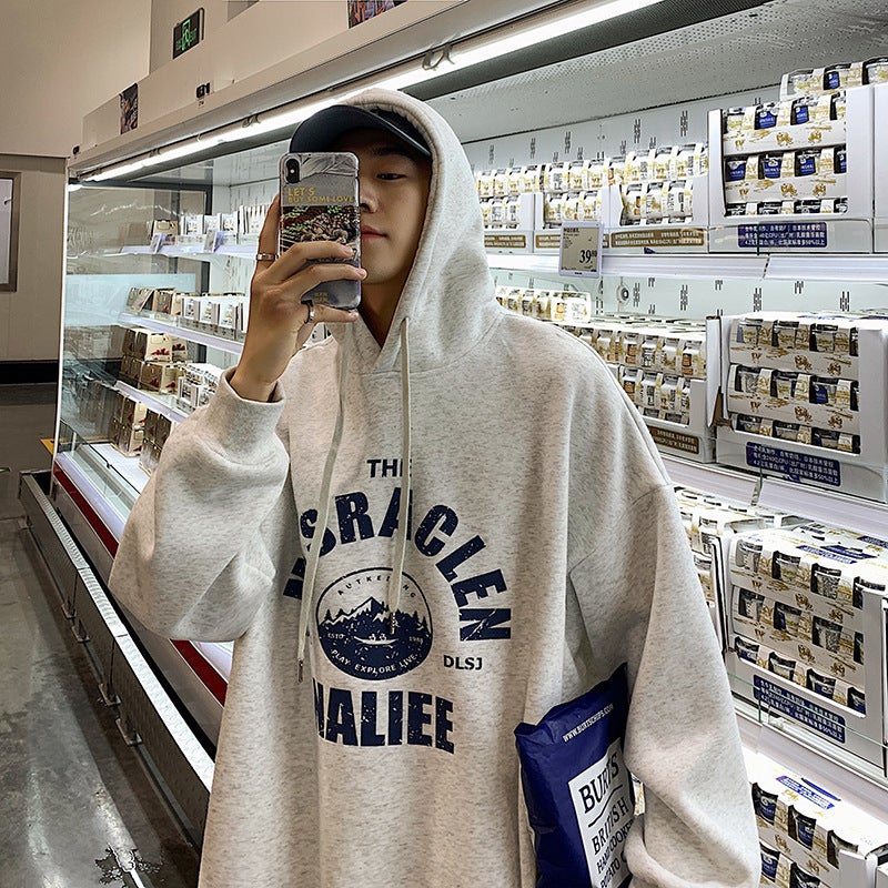 Mens Hoodie Autumn Loose Korean Style Casual Sweatshirt Black 