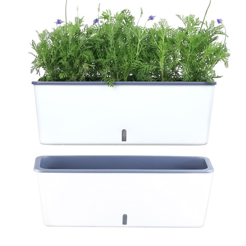 2 Pack Rectangular Planter 17 x 45 in Self Watering Planter Window Sill Planters Indoor Rectangle Planter Self Watering Pots Plastic Plant pots with Drainage Holes White Flower Pot Indoor