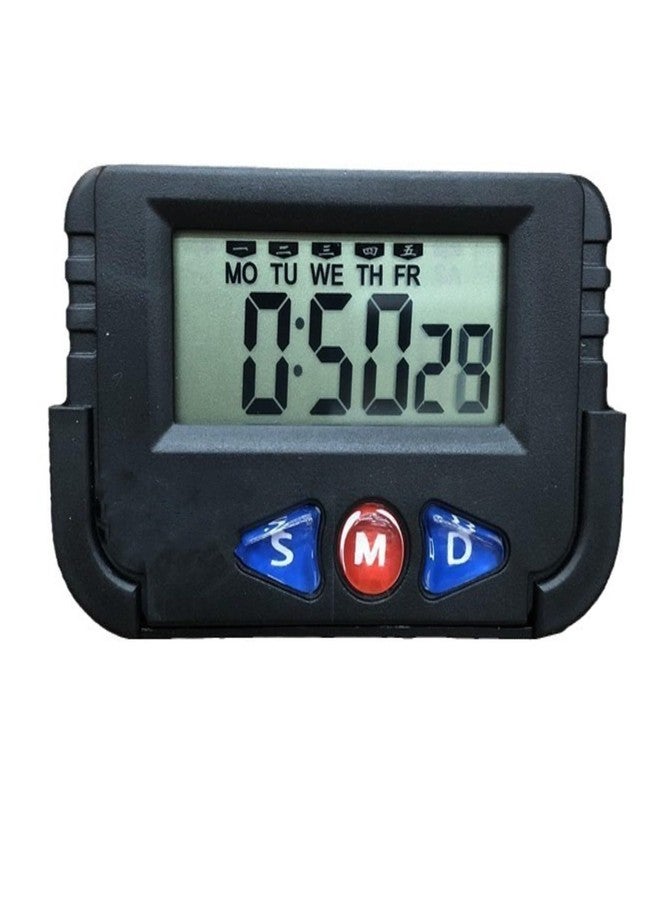 PulGos Digital LCD Calendar and Time Car Dashboard & Desk Clock - 6.4x4 cm Black Portable Timer with Alarm & Stopwatch - Versatile Multifunction Clock for Office, Vehicle & Travel - Image 3