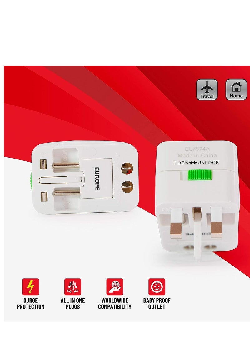 Multi Power Adapter with Surge Protection, Universal Plug with Power Indicator light, AC Outlet Power Plug Adapters for International - 150+ Countries (EL 7974A) - 1 year Warranty