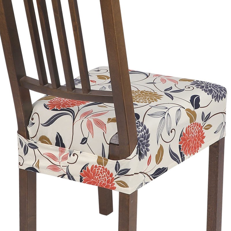 SearchI Stretch Dining Chair Seat Covers Set of 6 Soft Removable Washable Seat Covers for Dining Chairs Dining Room Seat Cover Protector RearCovered Orange Flowers - Image 2