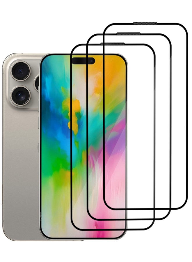 (for iPhone 16 Pro) 3 Pack Screen Protector, 9H Hardness Grade Shatterproof HD Tempered Glass,Full Coverage Screen Protector, Easy Installation - Image 1