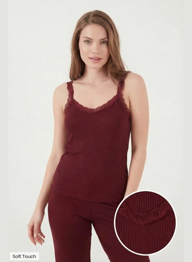 ليلا Lela Regular Fit Lace Detail Strappy Round Neck Pajama Set for Women PAJAMA SET 65770822