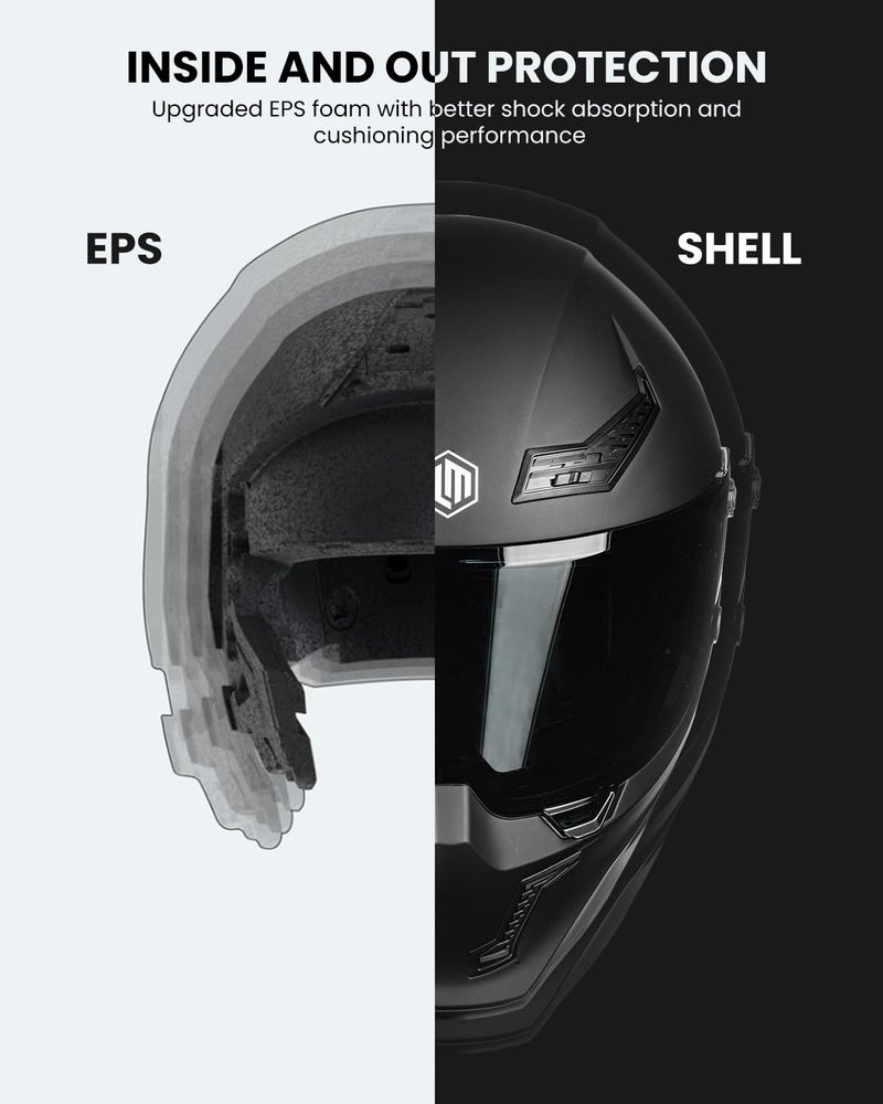 ILM Motorcycle Helmets for Adult Men Women Full Face DOT ECE Powersports Dual Visor Street Racing Helmet with Pinlock Cascos para Motos Model MF509 (Matte Black, S) - Image 5