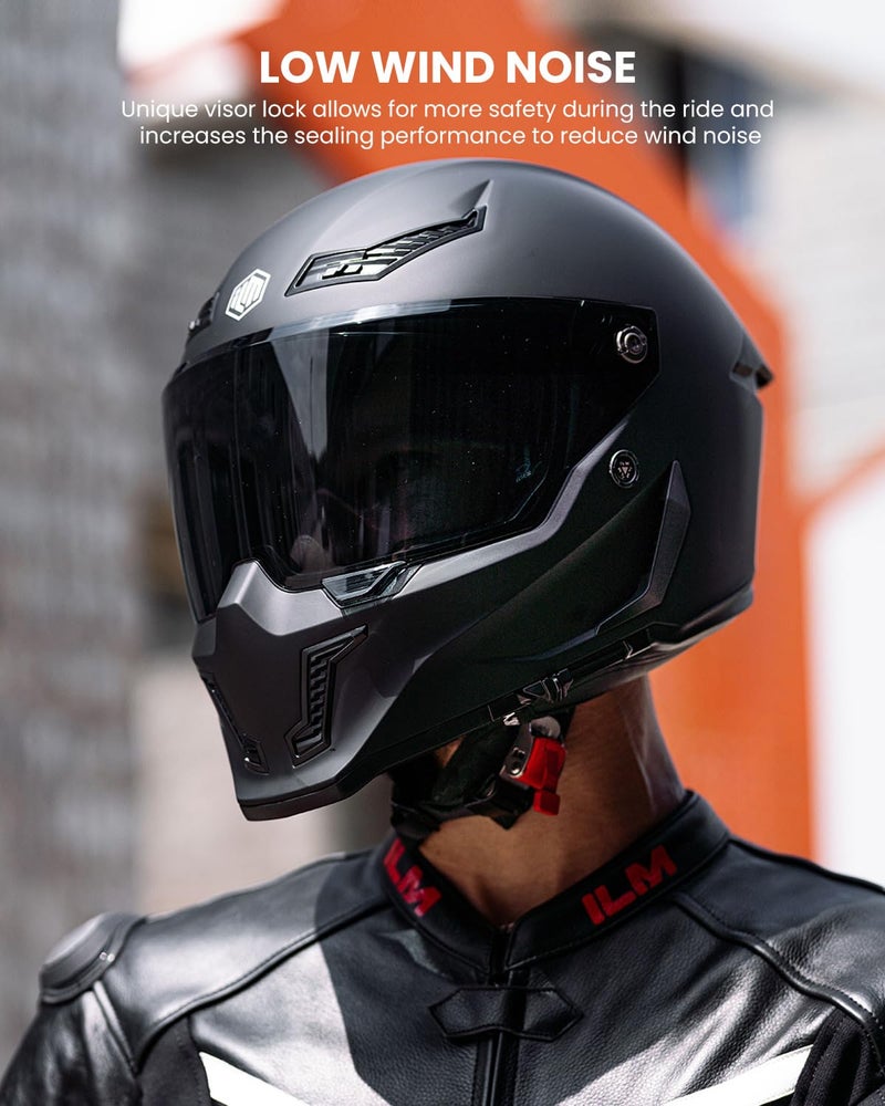 ILM Motorcycle Helmets for Adult Men Women Full Face DOT ECE Powersports Dual Visor Street Racing Helmet with Pinlock Cascos para Motos Model MF509 (Matte Black, S) - Image 3