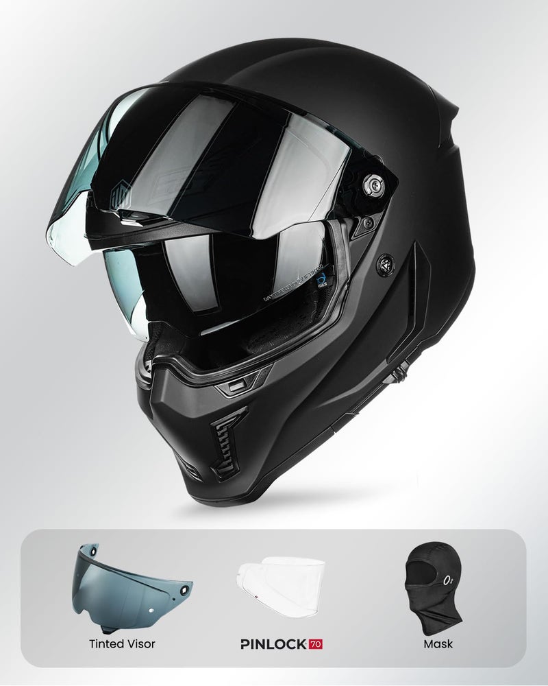 ILM Motorcycle Helmets for Adult Men Women Full Face DOT ECE Powersports Dual Visor Street Racing Helmet with Pinlock Cascos para Motos Model MF509 (Matte Black, S) - Image 4