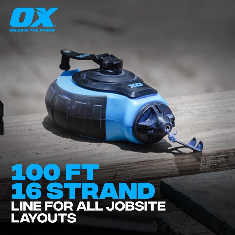 Ox Tools -P027731 Chalk Line - 100' Thick Line, Curved Hook, 6:1 Gear Ratio, Metal Handle, Easy Top Load, Ergonomic Shape & Rubber Grips - Ideal for Deck Builders, Framers, Roofers - Image 4