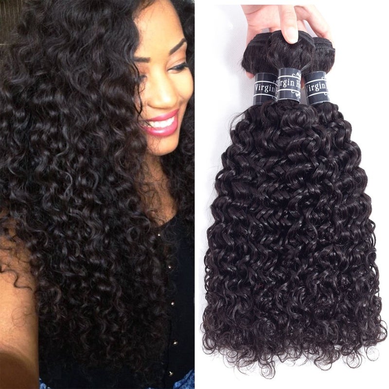 Amella Hair 8A Brazilian Curly Virgin Kinky Human Hair Weave 3 Bundles (14 16 18 Inch, 285g) Unprocessed Weft Extensions Natural Black - Image 1