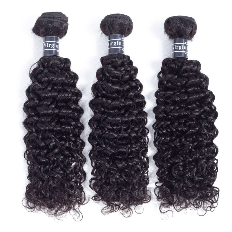Amella Hair 8A Brazilian Curly Virgin Kinky Human Hair Weave 3 Bundles (14 16 18 Inch, 285g) Unprocessed Weft Extensions Natural Black - Image 2