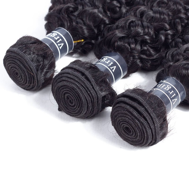 Amella Hair 8A Brazilian Curly Virgin Kinky Human Hair Weave 3 Bundles (14 16 18 Inch, 285g) Unprocessed Weft Extensions Natural Black - Image 4