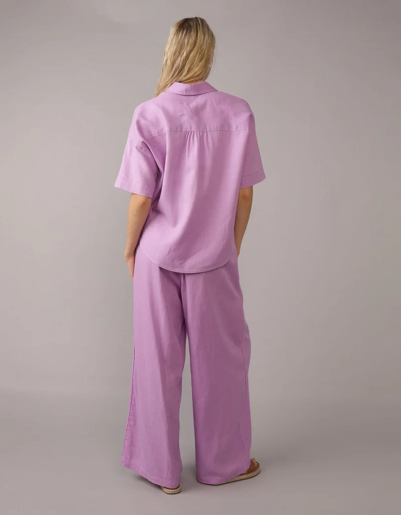 American Eagle AE Linen-Blend Short-Sleeve Button-Up Shirt