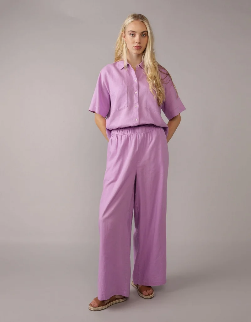 American Eagle AE Linen-Blend Short-Sleeve Button-Up Shirt