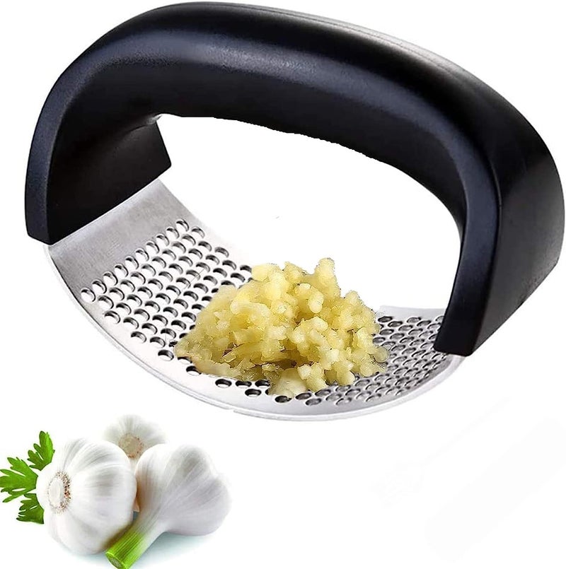 Darvio Stainless Steel Garlic Press Rocker with Ergonomic Black Handle Onion Crusher Ginger Chopper Home Kitchen Cooking Gadget Household Essential Outdoor Mince Tool Pack of 2 - Image 1