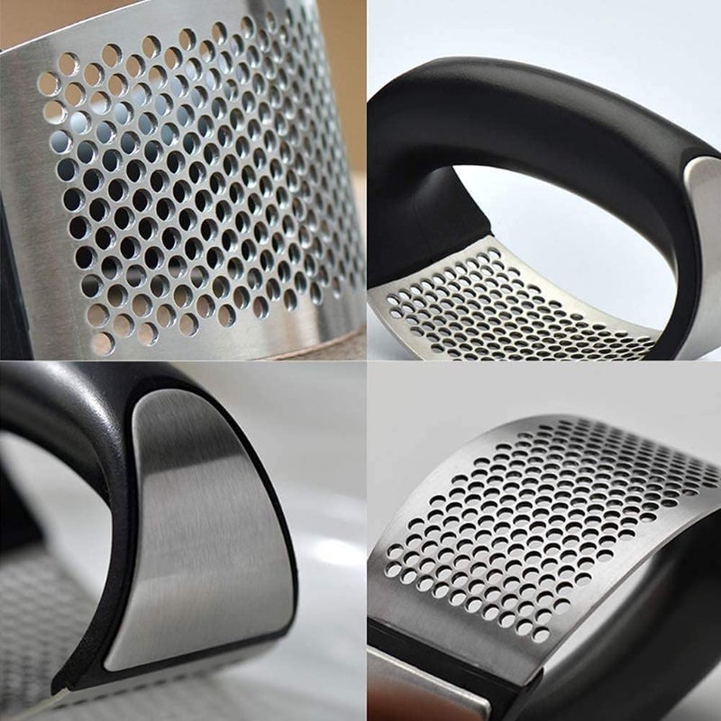 Darvio Stainless Steel Garlic Press Rocker with Ergonomic Black Handle Onion Crusher Ginger Chopper Home Kitchen Cooking Gadget Household Essential Outdoor Mince Tool Pack of 2 - Image 4