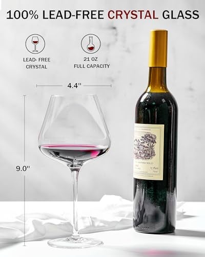 JBHO Set of 4-21 Ounce Hand Blown Italian Style Crystal Burgundy Wine Glasses - Lead-Free Premium Crystal Clear Glass - Gift-Box for any Occasion - Image 5