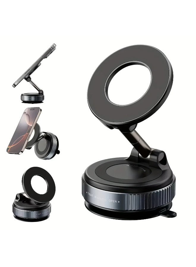 Vacuum Suction Magnetic Phone Holder, 2025 Upgraded Foldable Retractable Suction Cup Car Phone Mount for Magsafe, 360° Adjustable Magnetic Phone Stand for Cars/Gyms/Mirrors/Smooth Surface - Image 1