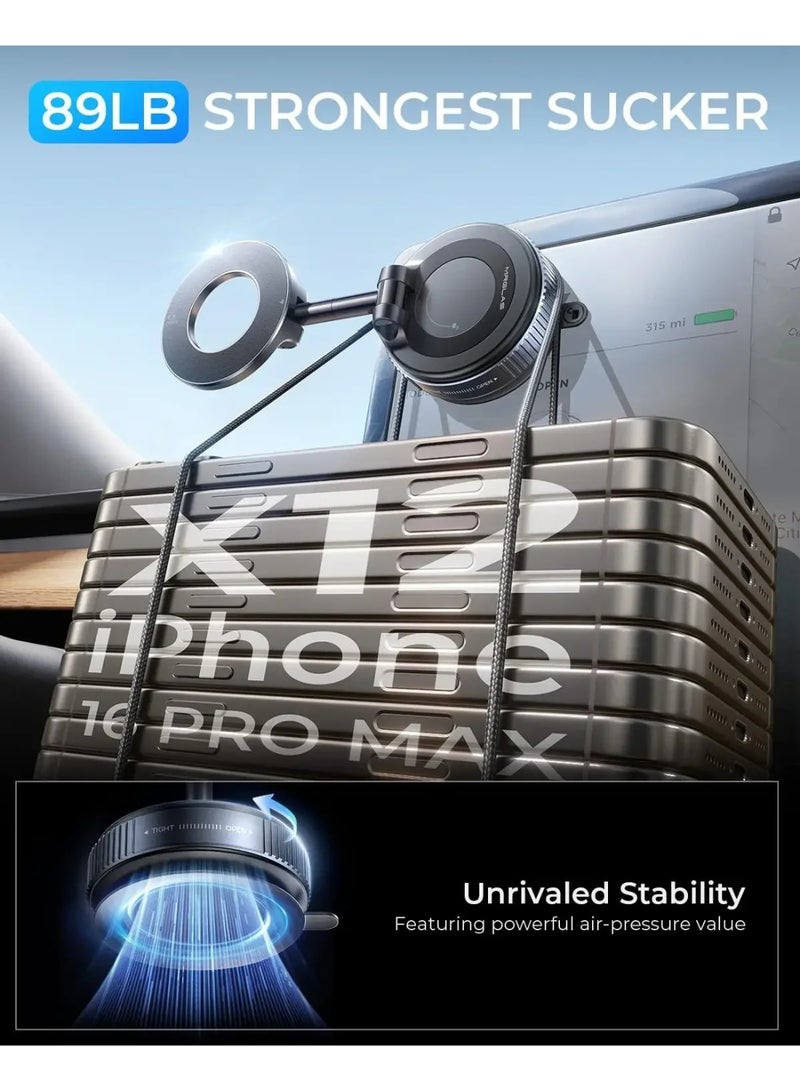 Vacuum Suction Magnetic Phone Holder, 2025 Upgraded Foldable Retractable Suction Cup Car Phone Mount for Magsafe, 360° Adjustable Magnetic Phone Stand for Cars/Gyms/Mirrors/Smooth Surface - Image 2