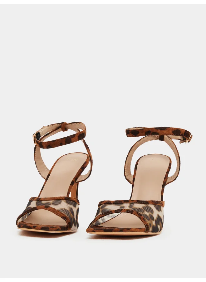 ستايلي Styli Animal Print Ankle Strap Stiletto Heel Sandals