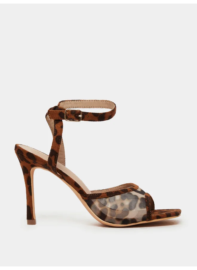 ستايلي Styli Animal Print Ankle Strap Stiletto Heel Sandals