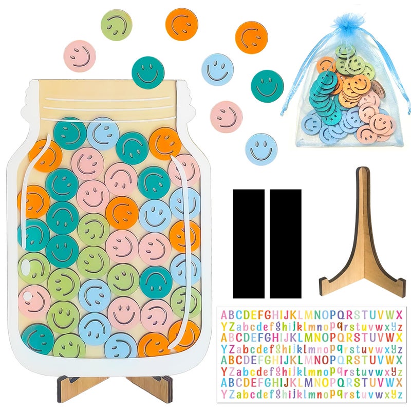 QOIUSO Magnetic Smiley Faces Reward Jar Personalized Star Jar Reward System with Letter Stickers Great for Home Chore Chart Potty Training Tool and Classroom Behavior Training 45Pcs Token - Image 2