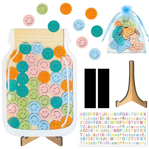 QOIUSO Magnetic Smiley Faces Reward Jar Personalized Star Jar Reward System with Letter Stickers Great for Home Chore Chart Potty Training Tool and Classroom Behavior Training 45Pcs Token - Image 1