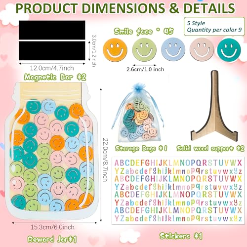 QOIUSO Magnetic Smiley Faces Reward Jar Personalized Star Jar Reward System with Letter Stickers Great for Home Chore Chart Potty Training Tool and Classroom Behavior Training 45Pcs Token - Image 3