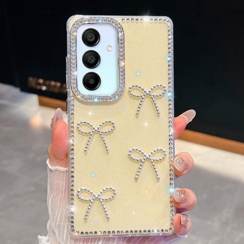 erorex For Samsung Galaxy A15 5G Diamond Glitter Bow-knot Four-Corner Shockproof Phone Case(Light Yellow) - Image 1