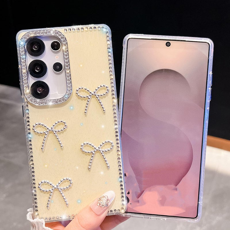 erorex For Samsung Galaxy A15 5G Diamond Glitter Bow-knot Four-Corner Shockproof Phone Case(Light Yellow) - Image 5