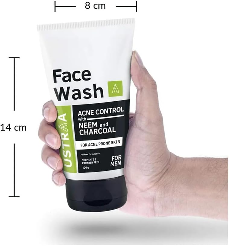 Ustraa Face Wash Acne Control with Neem & Charcoal – 100g | Oil Control & Acne Prevention | Non-Sticky, Non-Oily Face Wash for Men with Oily Skin | No SLS, No Paraben - Image 4
