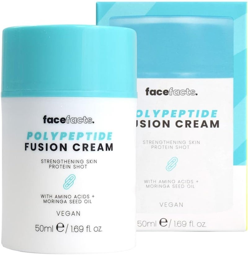 New Face Facts Polypeptide Fusion Face Cream 50ml Hydrating Vegan Moisturiser with Amino Acids Moringa Seed AntiAging Skin Strengthening Smoothing Daily Facial Cream for All Skin Types A