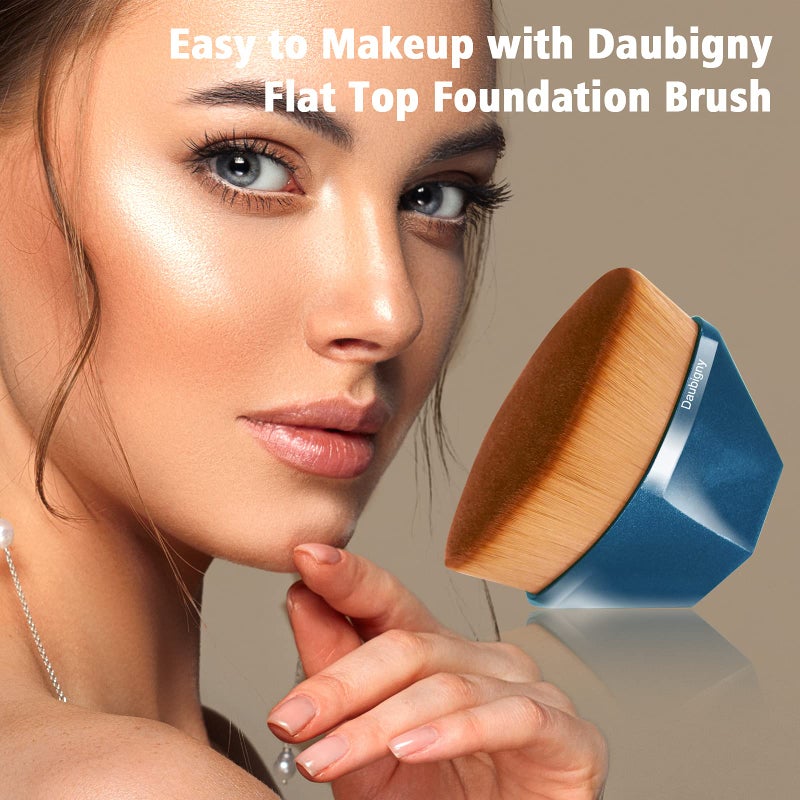 Daubigny Perfect Makeup Brush for Face Blush Foundation Brush for Blending Liquid, Cream or Flawless Powder Cosmetics with Protective Case (Blue) - Image 2