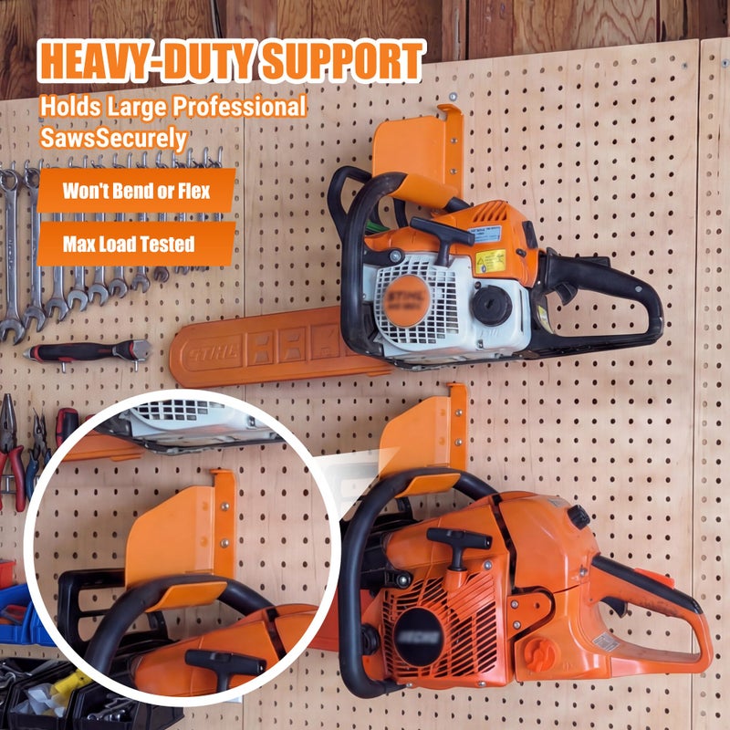 Zxturbi Chainsaw Hanger Holder â€“ 304 Stainless Steel Wall Mount Bracket, Heavy Gauge, Powder-Coated Orange, Fits Stihl 009 011 200T 201T 024 026 360 362 044 660 661, Poulan, Poulan Pro, Husqvarna - Image 2