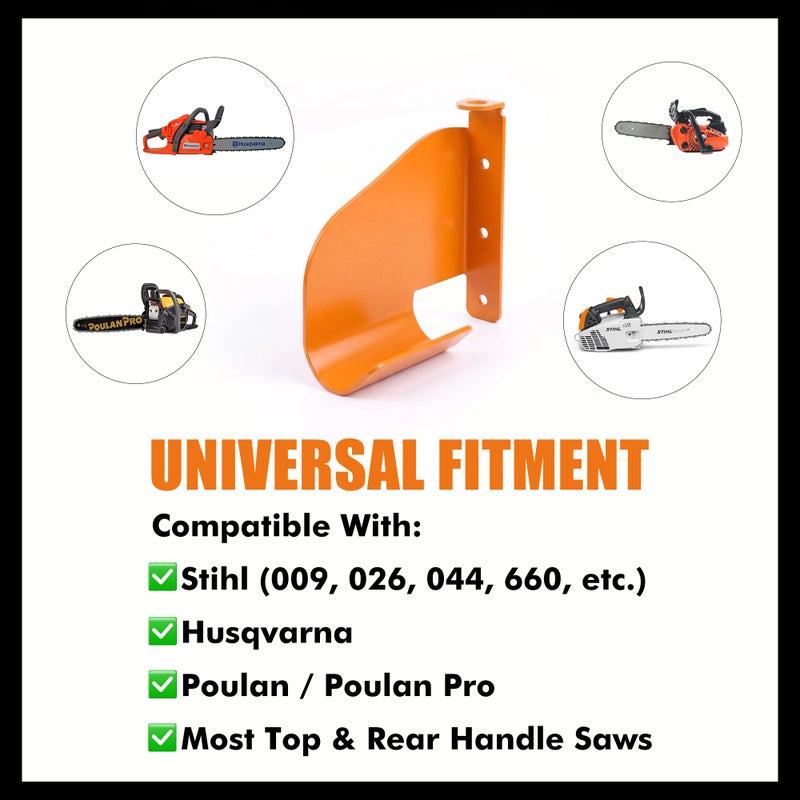 Zxturbi Chainsaw Hanger Holder â€“ 304 Stainless Steel Wall Mount Bracket, Heavy Gauge, Powder-Coated Orange, Fits Stihl 009 011 200T 201T 024 026 360 362 044 660 661, Poulan, Poulan Pro, Husqvarna - Image 5