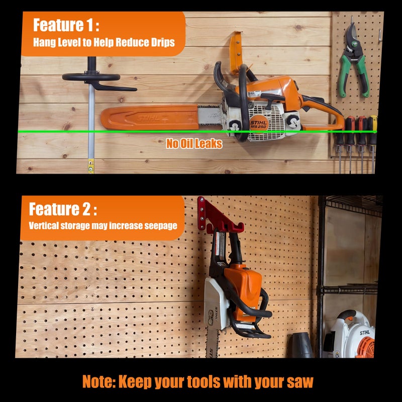 Zxturbi Chainsaw Hanger Holder â€“ 304 Stainless Steel Wall Mount Bracket, Heavy Gauge, Powder-Coated Orange, Fits Stihl 009 011 200T 201T 024 026 360 362 044 660 661, Poulan, Poulan Pro, Husqvarna - Image 4