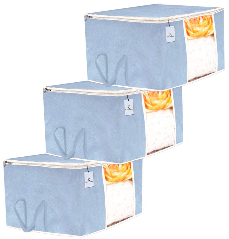 Kuber Industries Non Woven Rectangular Underbed Storage Bag Organiser Blanket Cover with Transparent Window Extra Large Grey 3 Piece CTKTC034448 - Image 1