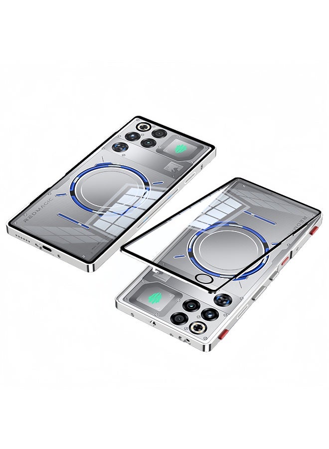 Metal Frame Case for Redmagic 11S Pro / 11S Pro+ / 11 Pro / 11 Pro+, with Transparent Tempered Glass Back Cover, Silver - Image 1