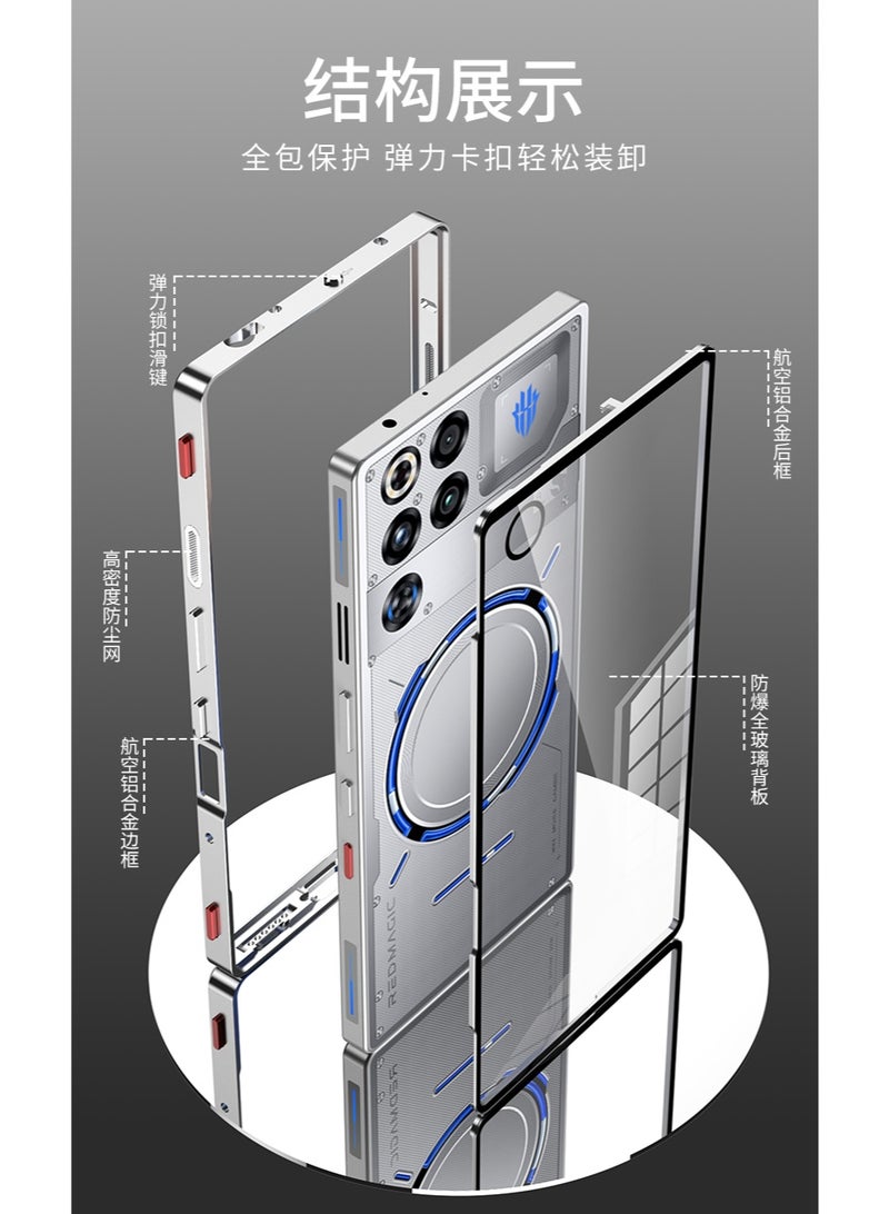 Metal Frame Case for Redmagic 11S Pro / 11S Pro+ / 11 Pro / 11 Pro+, with Transparent Tempered Glass Back Cover, Silver - Image 3