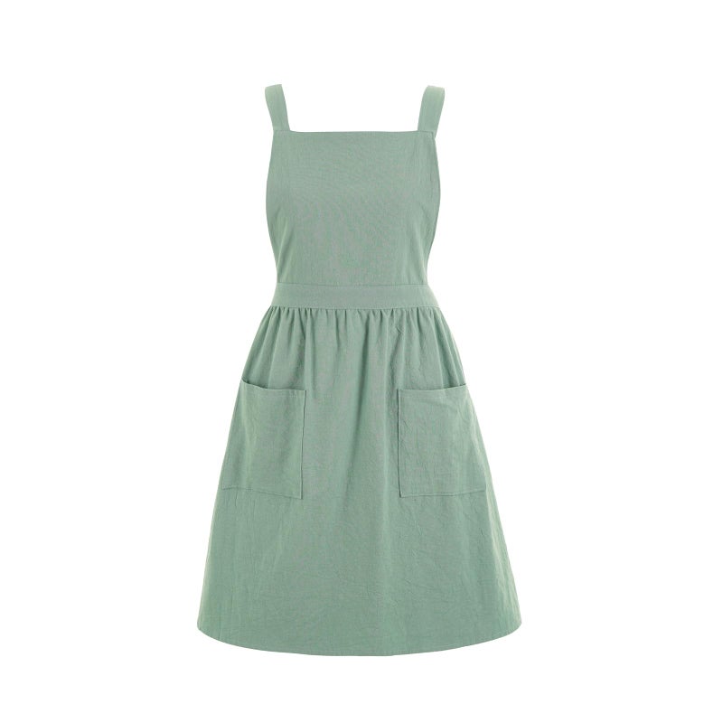 Pinknoke Cotton Linen Pinafore Apron Dress for Women with Pockets Cute Art Chef Aprons for Kitchen Baking Gardening Painting (Sage Green) - Image 1