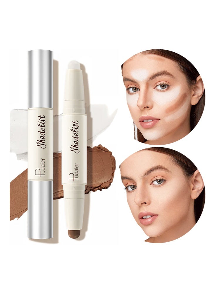 pudaier 2-IN-1 Contour & Highlight Pen Dual-Ended, Waterproof, Long-Lasting, Creamy, Buildable and Easy to Apply for All Skin Tones(01 Ivory+Buff) - Image 1