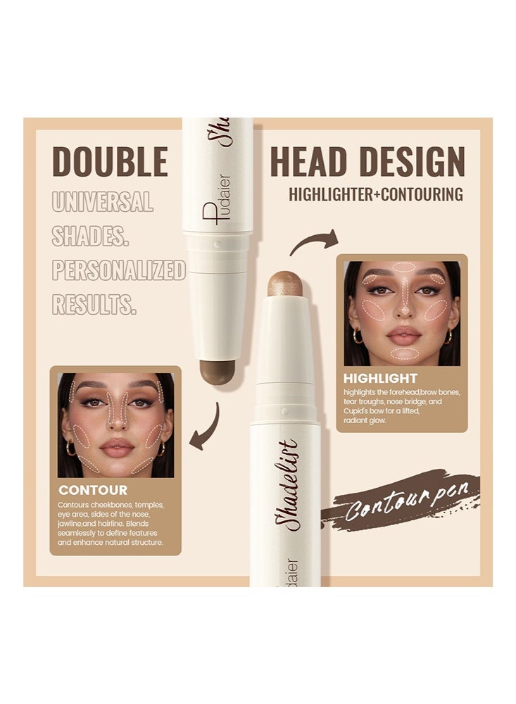 pudaier 2-IN-1 Contour & Highlight Pen Dual-Ended, Waterproof, Long-Lasting, Creamy, Buildable and Easy to Apply for All Skin Tones(01 Ivory+Buff) - Image 3
