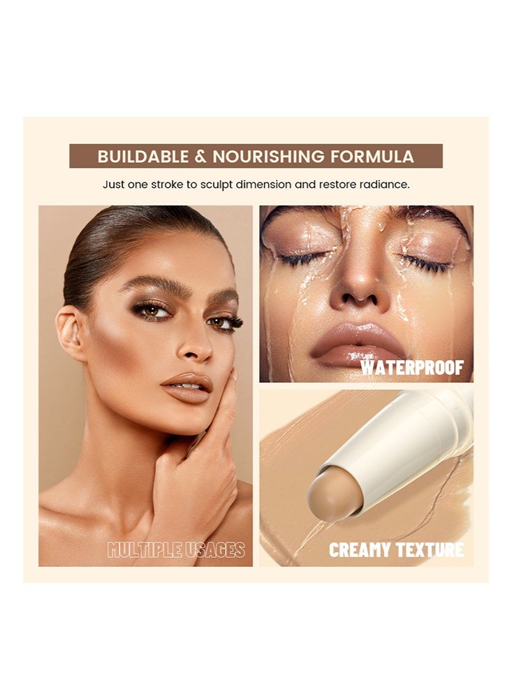 pudaier 2-IN-1 Contour & Highlight Pen Dual-Ended, Waterproof, Long-Lasting, Creamy, Buildable and Easy to Apply for All Skin Tones(01 Ivory+Buff) - Image 5