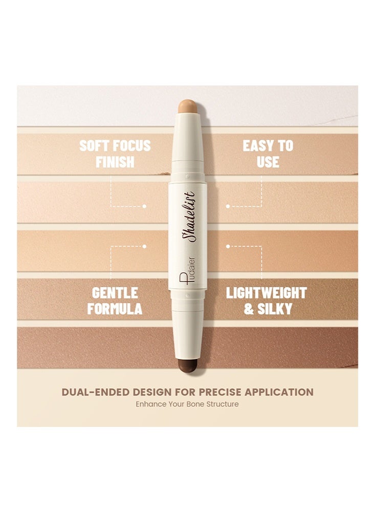pudaier 2-IN-1 Contour & Highlight Pen Dual-Ended, Waterproof, Long-Lasting, Creamy, Buildable and Easy to Apply for All Skin Tones(01 Ivory+Buff) - Image 2