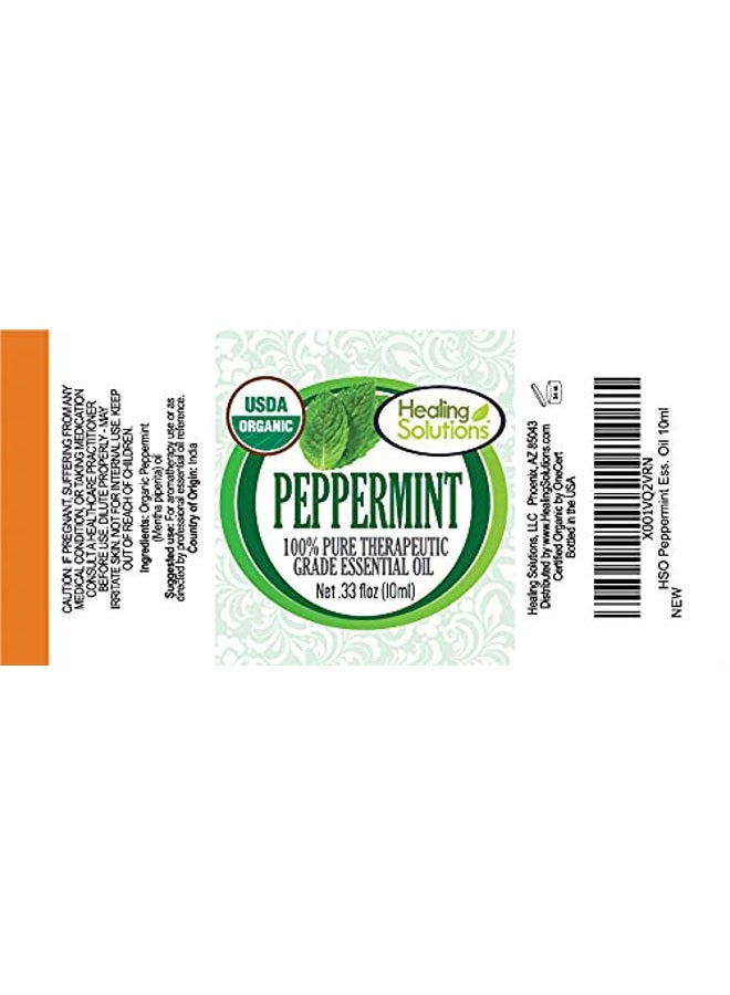 Healing Solutions Organic Peppermint Essential Oil 0.33 oz (10ml), Pure, Undiluted, Therapeutic Peppermint Oil for Hair and Skin - Image 2